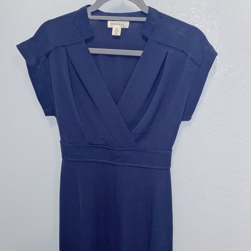 Monteau Navy Blue Fit and Flare Mini Dress